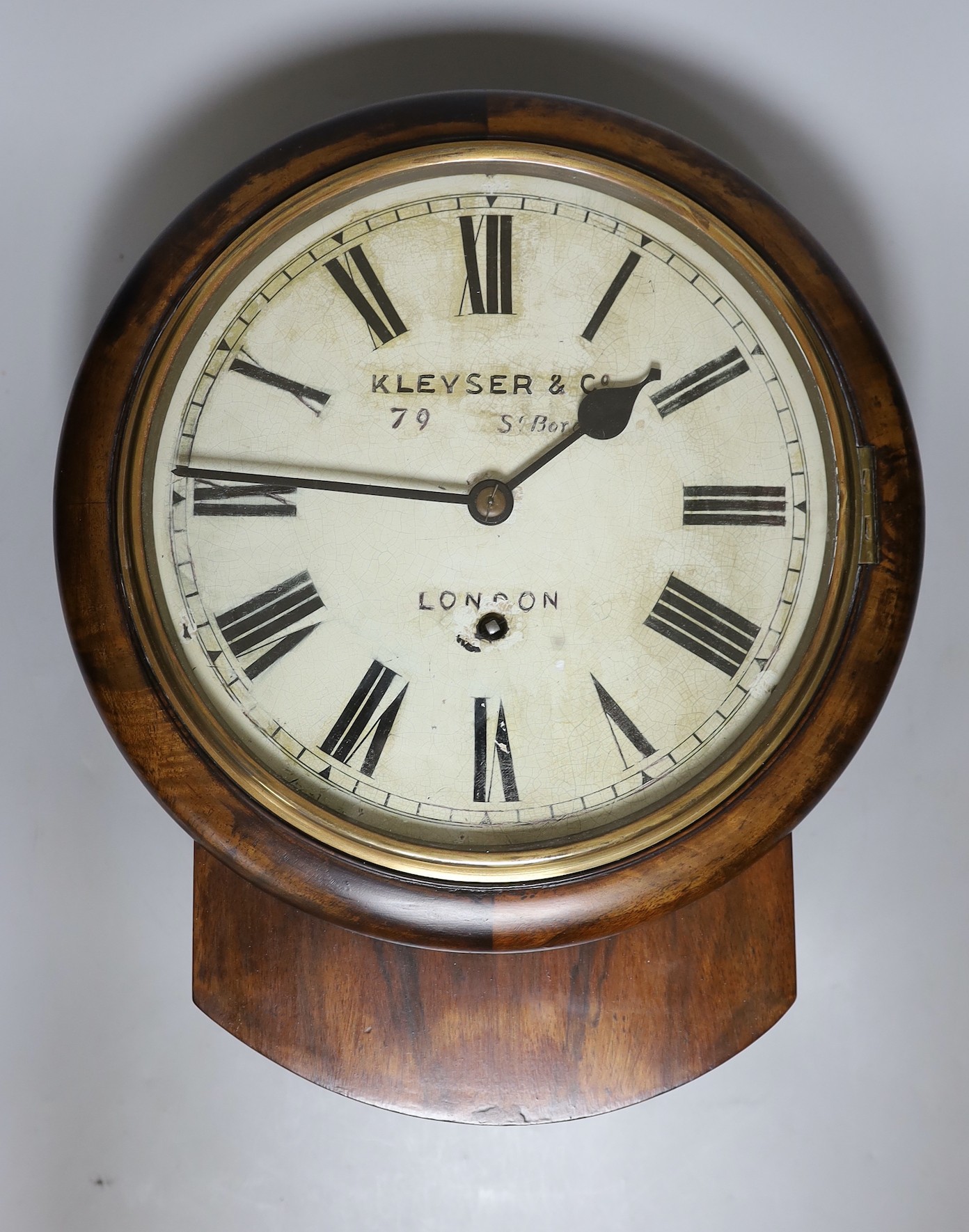 A drop dial clock by Kleyser & Co, London, 39cms high